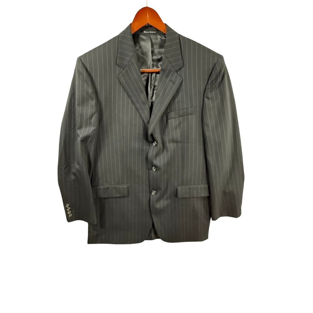 Chaps Mens 42L Black Pinstripe 100% Wool Sport Coat Blazer Suit Jacket Long